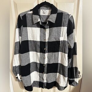 Sonoma Goods For Life Women’s Plaid Button Down Shirt, Black & White, Sz 0X